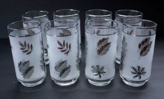 Vintage Libby Silver Leaf Glasses Set Of 8,  12 Oz.  Mid Century Mad Men Barware