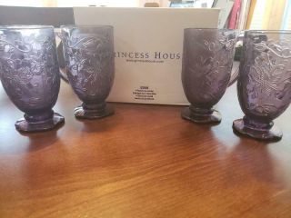 Princess House Fantasia Amethyst (purple) Glass Footed Mugs (set Of 4)
