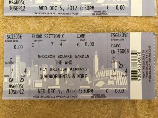 The Who Concert Tickets at Madison Square Garden Then and Now 1974 1976 2012 5