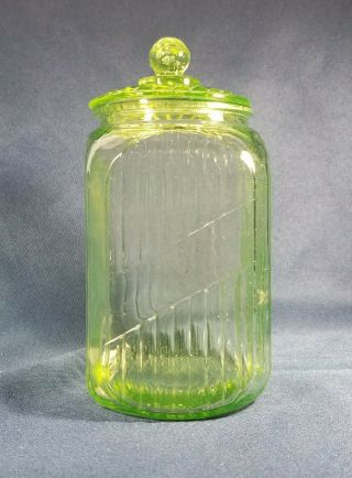 Vtg Hocking Green Glass Hoosier Jar W/lid Apothecary 1920s - 1930s