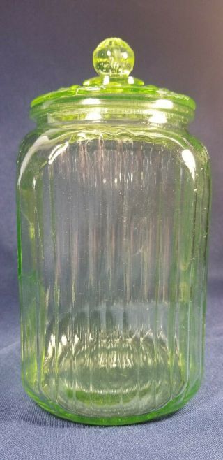 Vtg Hocking Green Glass Hoosier Jar W/Lid Apothecary 1920s - 1930s 3