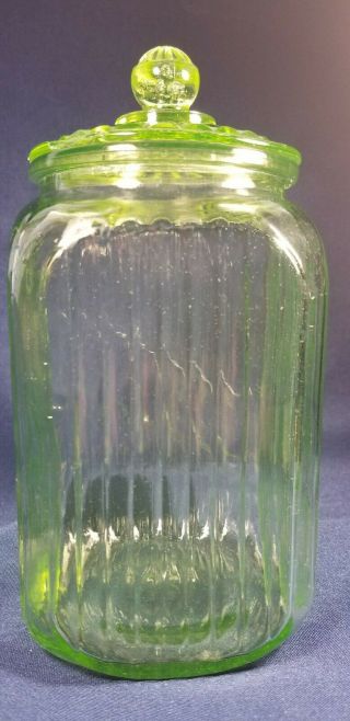 Vtg Hocking Green Glass Hoosier Jar W/Lid Apothecary 1920s - 1930s 4