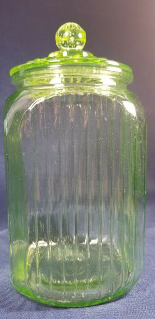 Vtg Hocking Green Glass Hoosier Jar W/Lid Apothecary 1920s - 1930s 5