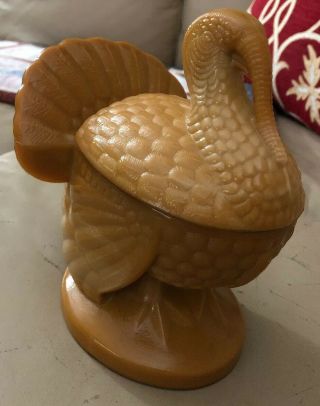 Caramel Colored Glass Turkey Candy Dish Covered Le Smith