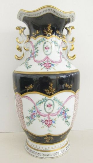 Vintage French Ornate Hand Painted Floral Gilt Porcelain Vase Limoges France 16 "