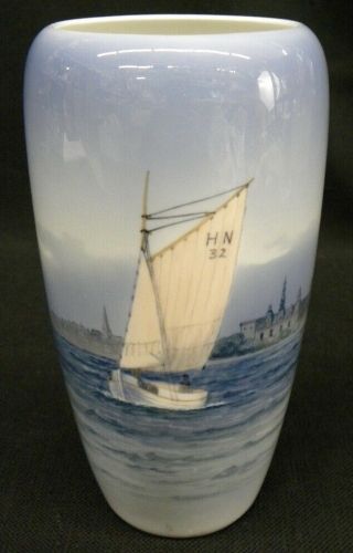 Vintage Royal Copenhagen Denmark 2609 1049 Sailing Boat 9 " Porcelain Vase;