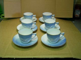 Bing & Grondahl Blue Seagull Porcelain 6 Cups And Saucers