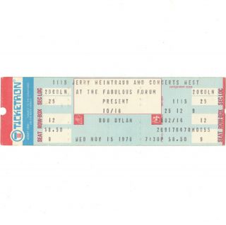 Bob Dylan Concert Ticket Stub Los Angeles 11/15/78 Forum Slow Train Coming Rare