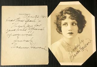 1925 Frances Howard Silent Film Actress Signed Personal Note & Photo