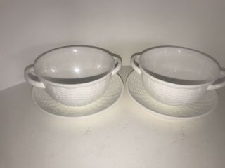 2 Vintage Wedgwood Nantucket White Cream Soup Bowls With Underplates Rare Htf