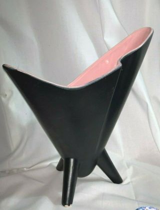 Vintage Black And Pink Rocket Ship Pottery Vase Mid Century Modern 11 - 3/4 "