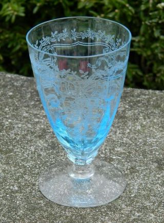 Fostoria June Azure Blue Juice Glass Tumbler Footed Etched 4 1/2 "