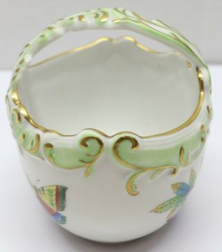 Herend Hungary Porcelain Oval Basket w/Handle 7457 White/MultiColor/Gold Trim 7