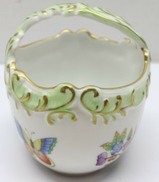Herend Hungary Porcelain Oval Basket w/Handle 7457 White/MultiColor/Gold Trim 8