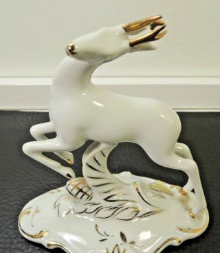 Royal Dux Deer Figurine Czechoslovakia Bohemia Porcelain Gold White