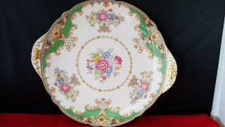 Shelly Sheraton Green Floral 13290 Scalloped Handled Plate 10x 9 " England