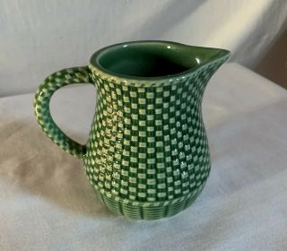 Bordallo Pinheiro Basketweave - Green 5 piece set.  Coffee pot,  creamer,  3 plates. 5