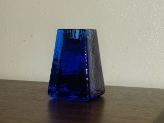 Rare Signed Fire & Light Recycled Blue Glass Arcata California Candle Holder