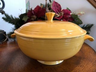 Vintage Fiesta Yellow Footed Covered Casserole Dish