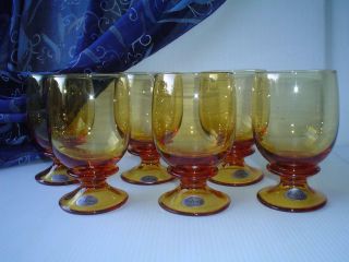 Colony Water Glasses Goblets Set Of 6 Amber Glass Handmade In Italy