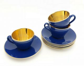 Royal Copenhagen Confetti Cobalt Blue Demitasse Cup & Saucer Gilded Bowl 1950s