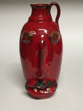 Owens Pottery Face Jug 8” Red Glaze 2004 Gkb 18