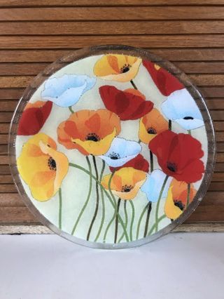 Peggy Karr Floral Fused Art Glass Plate 11 - 1/4 " Round,  Displayed Only,  Signed