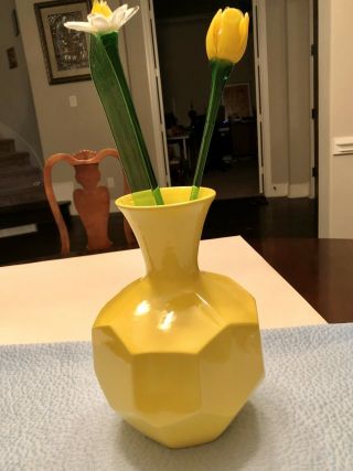 Royal Haeger Pottery Geometric Vase Mcm Style 4165 Lemon Yellow 12” Globular