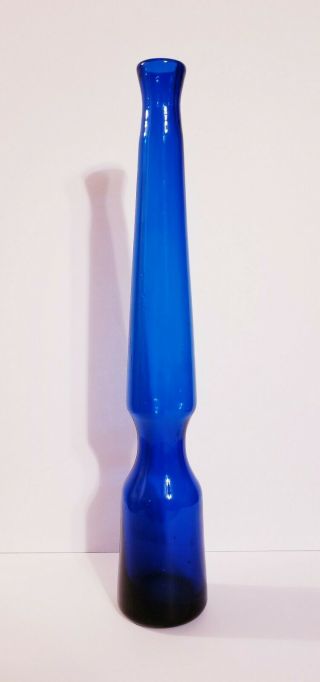 Blown Art Glass Vase Bottle Blue 22 " Tall Large Huge Mcm Flint Craft Greenwich