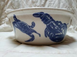 Chatham Pottery Stoneware Seafood Dish Lobster Boat " Benjo " Blue Cape Cod Rare