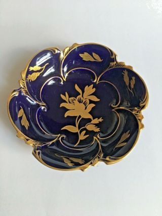 Vintage Jlmenau Graf Von Henneberg Echt Bowl Kobalt & Gold Floral