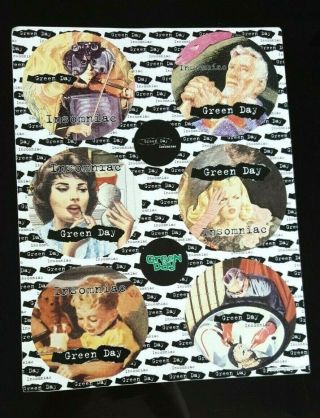 •rare Green Day 1995 Insomniac Tour Promo 8 Sticker Sheet - Punk Pop Rock