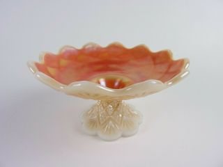 Antique Westmoreland Peach Opal File And Fan Carnival Glass Compote