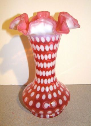 Fenton Polka Dot Cranberry Opalescent 8 " Vase