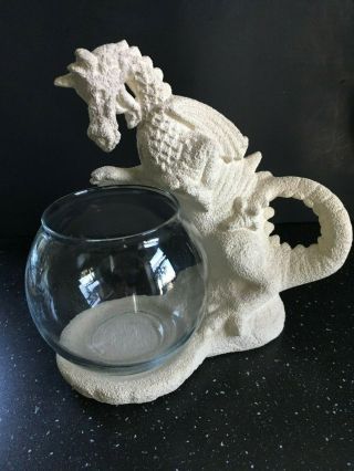 Royal Haeger White Textured Ceramic Dragon Fish Bowl Rare