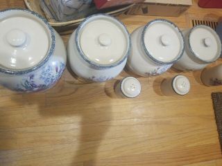 HOME AND GARDEN PARTY USA FLORAL STONEWARE CANISTERS SET OF 4 W/LIDS (RETIRED) 2