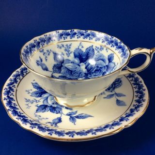 Paragon Blue And White Roses Fine Bone China Tea Cup And Saucer