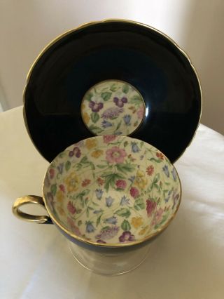 Shelley Countryside Chintz Black Tea Cup Saucer