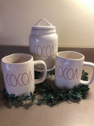 Rae Dunn Cocoa Canister And Cocoa Mugs Set