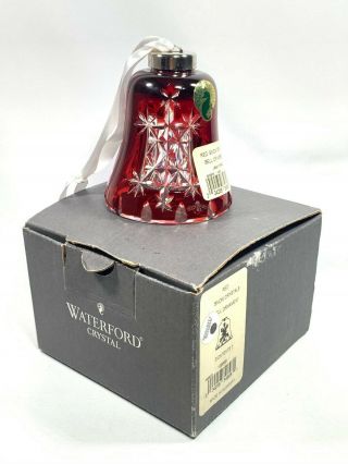 Waterford Cased Snow Crystals Ruby Red Cut To Clear Crystal Bell Ornament W/ Box