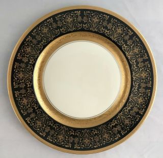 Set Of 4 Pickard China/ Heinrich Bavaria Dinner Plates/chargers - Black & Gold