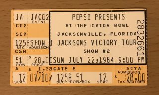 1984 Michael Jackson 5 Victory Tour Jacksonville Florida Concert Ticket Stub