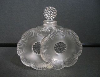 Lalique Deux Fleurs " Two Flowers " Frosted And Clear Crystal Perfume Bottle