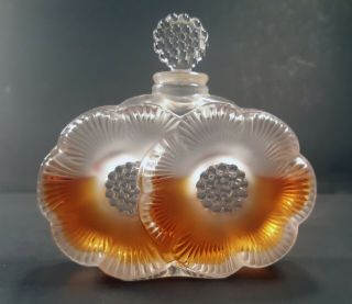 Lalique France Frosted Glass Perfume Bottle Deux Fleurs Two Flowers Signed