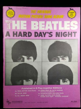 Beatles A Hard Days Night Songbook Rare Edition Accordion W/ Guitar Sheet Music