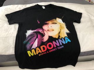Madonna Sticky & Sweet Tour Tee Shirt Medium With Concert Listed Cities On Back