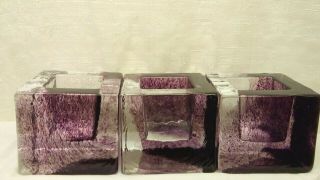 Kosta Boda - Set Of Three Purple Brick Votive Candlel Holders S - 0215 - My - W46