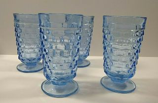 Vintage Ice Blue Indiana Glass Whitehall Tea Water Footed Glasses Cube Design