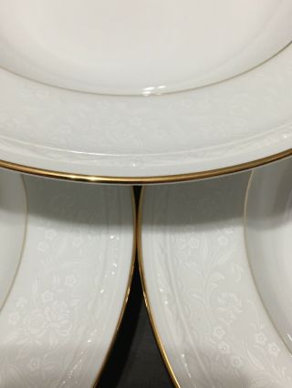 Noritake WHITECLIFF Set of 8 Rimmed Soup Bowls White Flowers Gold Trim PD19 4