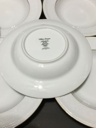 Noritake WHITECLIFF Set of 8 Rimmed Soup Bowls White Flowers Gold Trim PD19 5